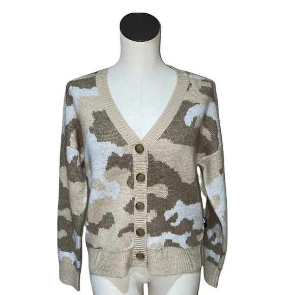 NWT Lucky Brand Camo Camouflage Cardigan Sweater Wool Blend