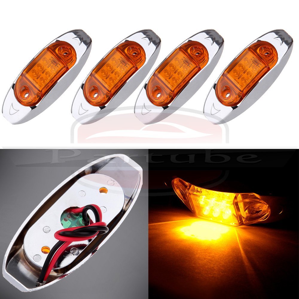 4pcs Waterproof Lens 6 LED Amber Lamps Side Marker Light RV Trailer Lorry Pickup