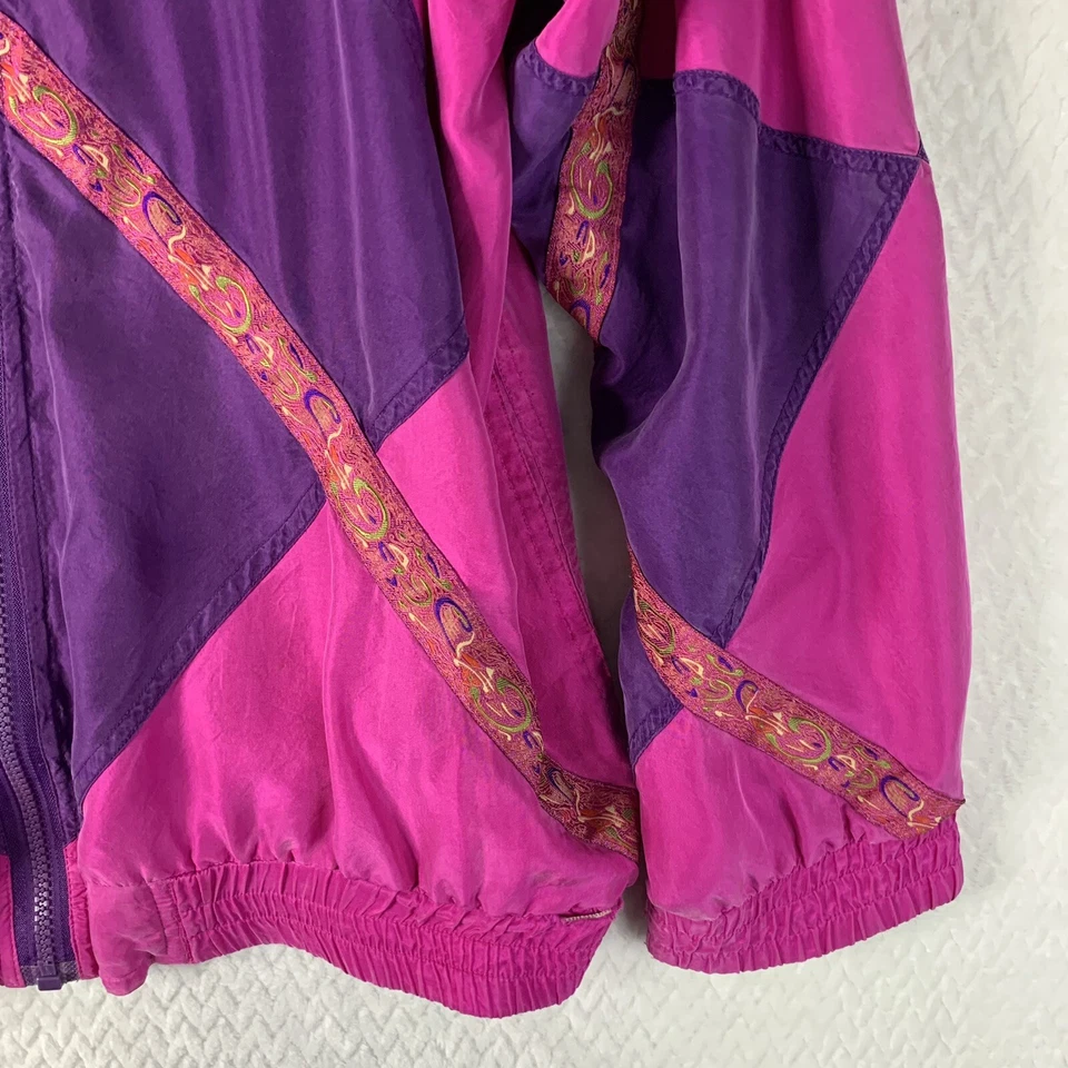 Chaqueta cortavientos vintage Oleg Cassini para mujer talla mediana 100 % seda Foto 4 de 4