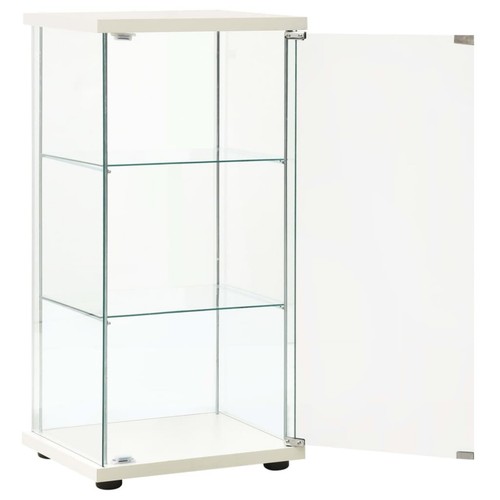 Narrow Glass Display Cabinet 3 Shelves Door White Wooden Top Base Small Vitrine - Picture 4 of 6