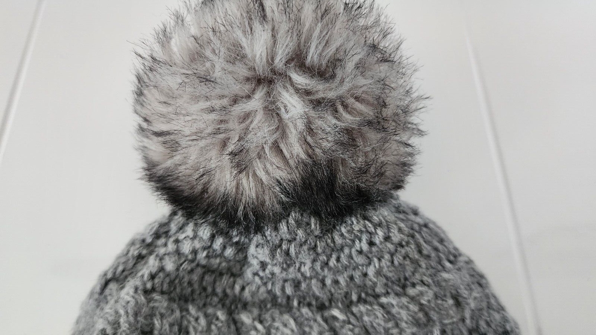 J Jill Cable Knit Beanie Hat With Pom Pom One Size Gray  display picture 1