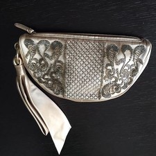Sergio Rossi Champagne Beaded Clutch Purse Rare Authentic With Dust Bag