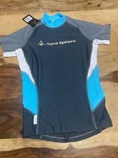 Aqua Lung SPF 50 Short Sleeve Womens Rash Guard - Gray/Blue/White, Med