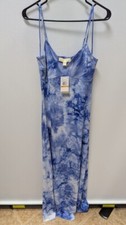 (S) NWT Michael Kors Crew Blue Splashed Dye Spaghetti Strap Maxi Dress