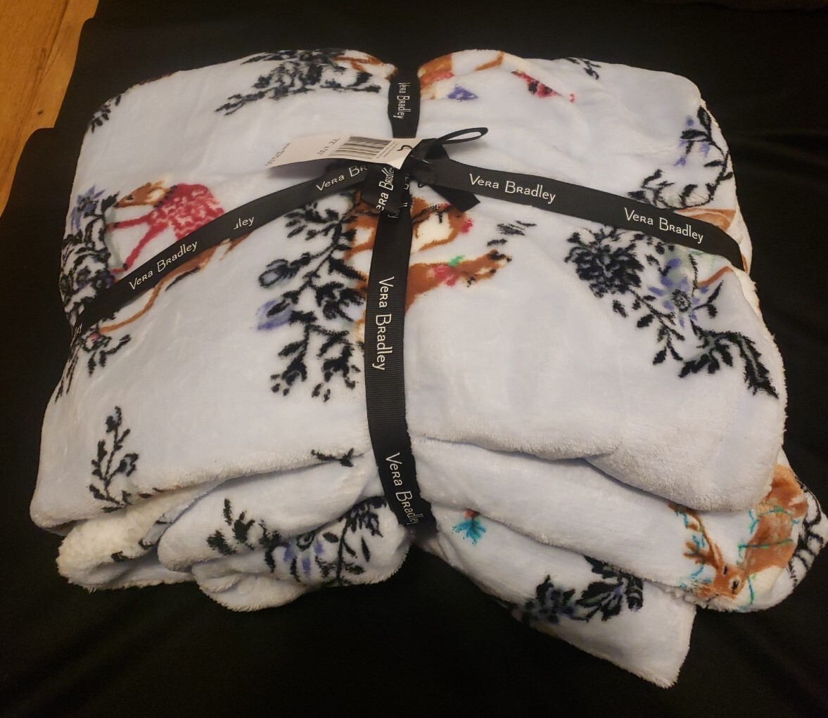 Vera Bradley DEER Cozy Life Throw Blanket MERRY MISCHIEF Cool BLUE New
