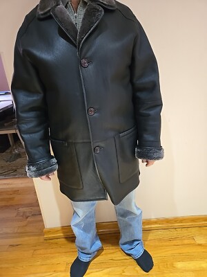 Men Real 100% Genuine Shearling Leather Sheepskin Coat Jacket Trench Medium