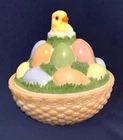 VTG Westmoreland Milk Glass Chick & Eggs Basket Covered Dish Hand Painted Easter
