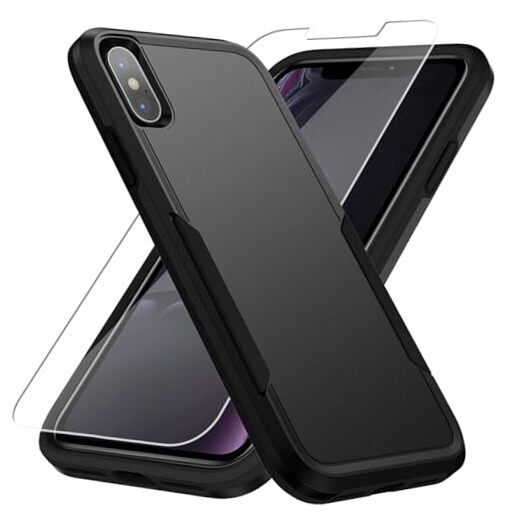 for iPhone Xs Max Case, with Screen Protector,[Military Grade Drop Black