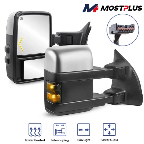 Chrome Power Heated Tow Mirrors Smoke Signal For 99-07 Ford F250/F350/F450/F550