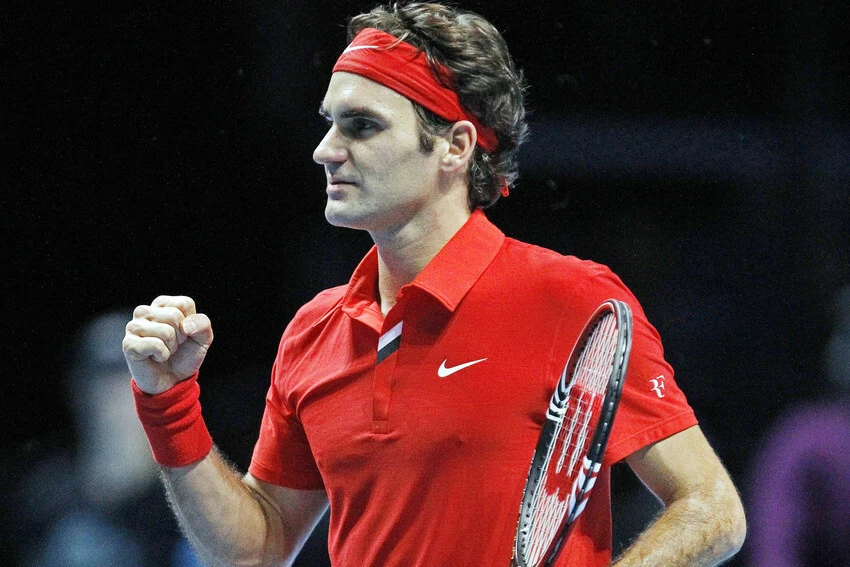ROGER FEDERER 24X36 POSTER IN RED NIKE TENNIS SHIRT AND HEAD BAND