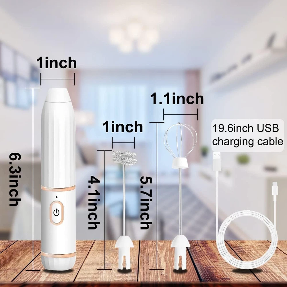 Milk Frother for Coffee Handheld Electric Rechargeable, Double Whisks 2 in 1 Han