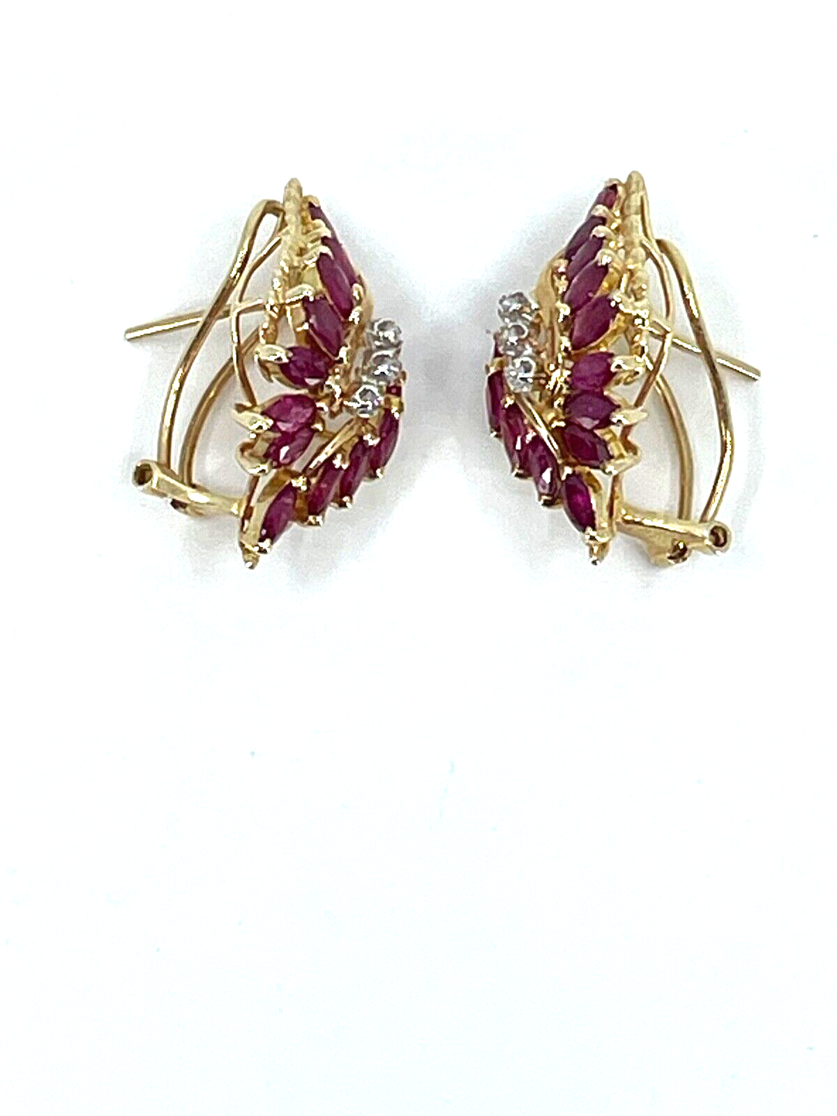 14k Italian 585 Ruby Diamonds Omega Back Earrings eBay