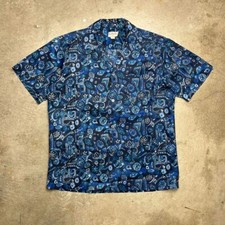 True Vintage Kahala Hawaii camp collar loop Blue hawaiian Shirt 40s 50s Rare