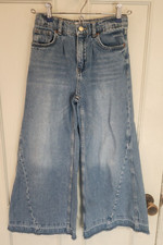 ZARA Girls Size 10 denim extra Extreme Wide Leg Jeans Blue kid youth bell bottom