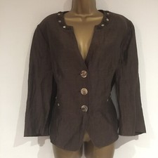 Ladies Blazer Jacket Size 16 Brown Gerry Weber Embellished Silk Mix 3/4 Sleeve