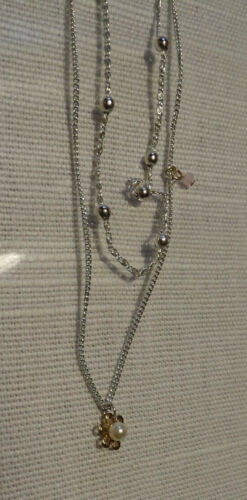 SALE Kette 2-Strang Kugeln silberfarben+goldfarbene Blume+Perle 42cm Fashion