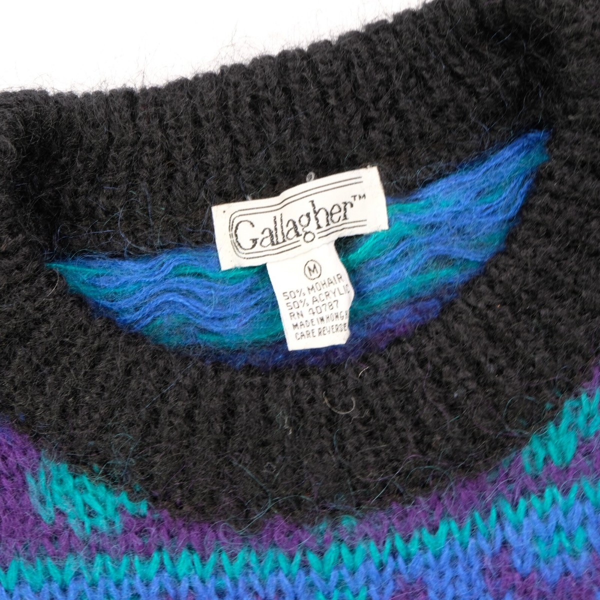 Rare Vintage GALLAGHER Striped Pattern Pullover Knit Mohair Blend