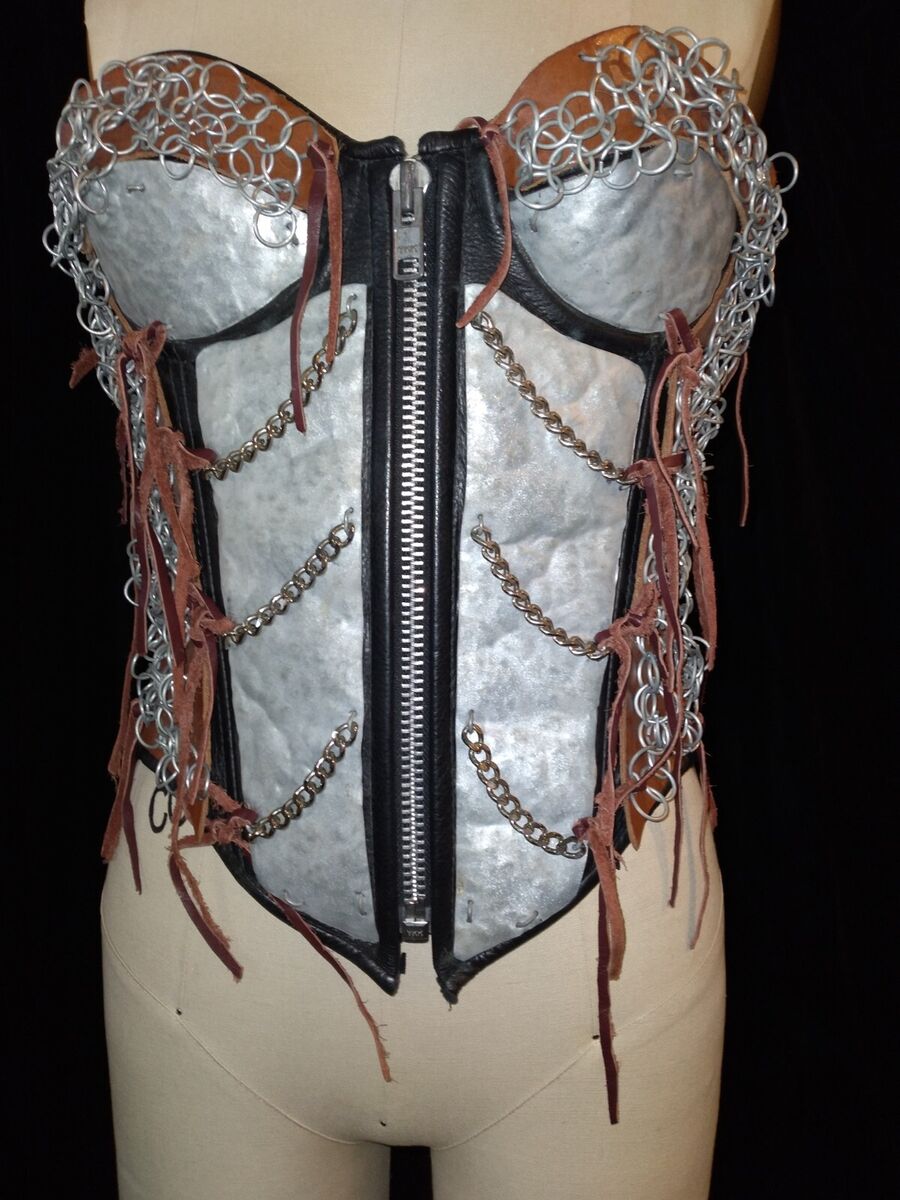 Vtg Medieval Renissance XENA Leather armor Corset Warrior Bustier CUSTOM  cosplay