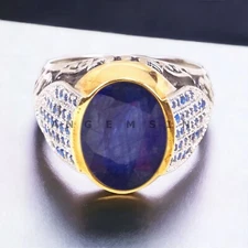 Blue Sapphire Gemstone With 925 Sterling Silver Ring For Men's #BL288
