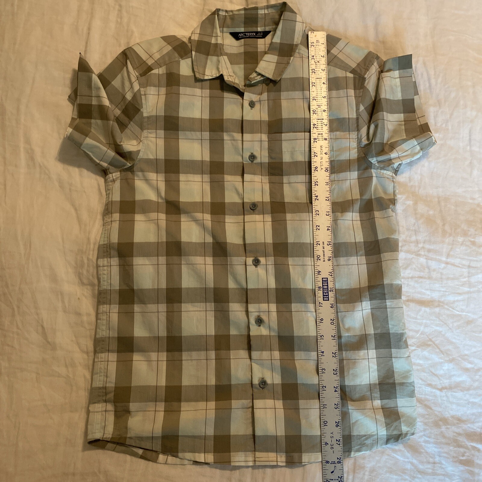 ARC'TERYX Camicia uomo Arcteryx small a quadri manica corta bottone outdoor logo ricamato