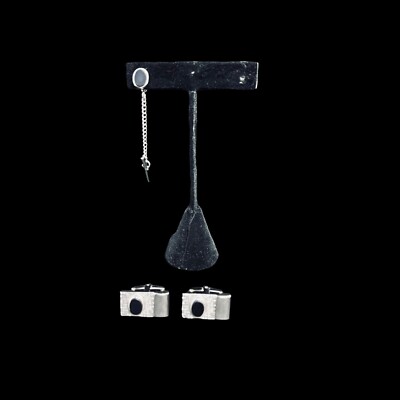 Set Vintage Sarah Coventry - Boutons De Manchette & Clip De Cravate En Hématite Noire - Occasion