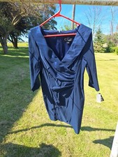 Alex Evenings Women's Navy Dress with Empire Waist  Ruche Detail Size 14