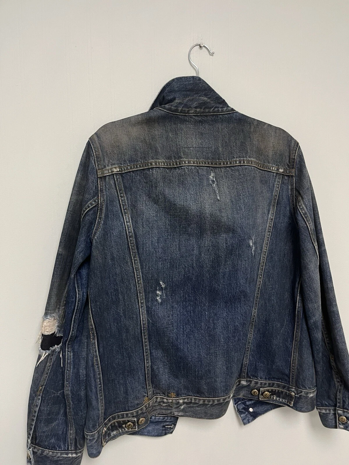 $1250 R13 Distressed Zipper Trucker Jacket Medium image 15