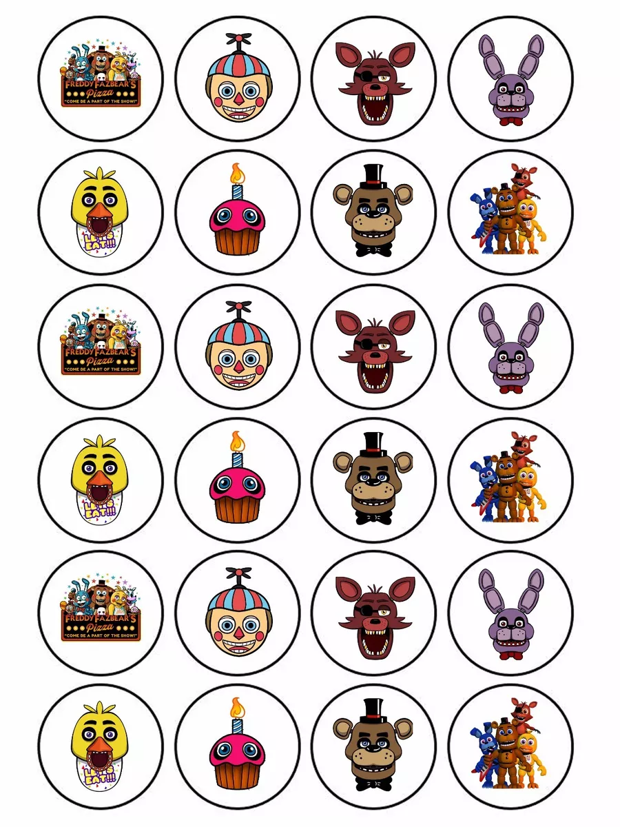 24 x Edible Personalised Icing Five Nights at Freddys Birthday CupCake  Toppers