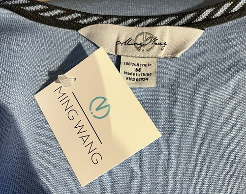 Top Ming Wang Azul y Negro Tejido Shell - Talla Mediana ¡Nuevo Con Etiqueta! - Imagen 4 de 4