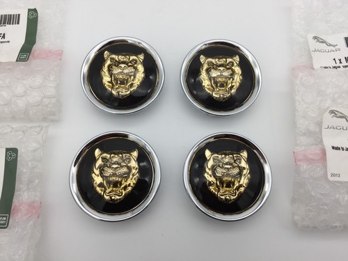 GENUINE JAGUAR BLACK / GOLD ALLOY WHEEL CENTRE CAP BADGES NEW MNA6249FA NEW - Picture 2 of 5