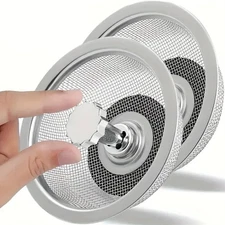 2pcs Stainless Steel Kitchen Sink Strainer with Handle & Stopper Basket Filter