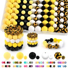 120pcs Silicone Beads Bulk, Focal Rubber Beads for Keychain Making Lentil Rh...
