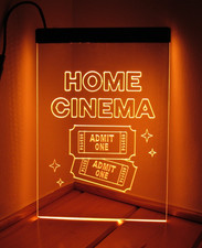 Home Cinema Double Tickets - LED Light Sign - Gold - Cinema Lobby Lounge Xmas