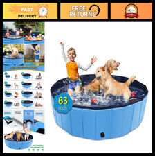 Foldable Dog Pool 63" x 12" - Collapsible Kiddie Bath Tub for Dogs & Pets, Non-S