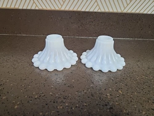 Anchor Hocking Milk Glass Vtg 1970s Bead Edge “Boopie”Candle Holders