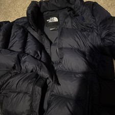 The North Face 700 Down Puffer Coat Womens Hooded Long Small Navy Blue Winter