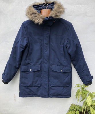 Didriksons Women's Vega Parka Size 44 Large Blue Hooded 100% Waterproof Faux Fur