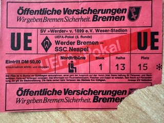 Ticket / Eintrittskarte CL SV Werder Bremen SSC Neapel 06.12.1989