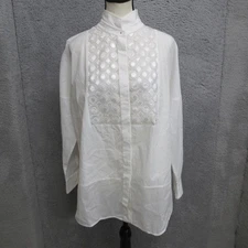 Per Se by Carlisle Shirt Womens 10 White Mandarin Collar Embroidered Bib Tunic