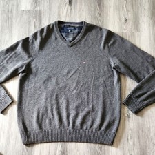 Tommy Hilfiger 100 Cotton Charcoal V-Neck Sweater Men's Large