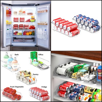 Simple Houseware Soda Can Organizer for Pantry / Refrigerator, Clear, Set of 2