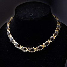 Vintage 1980s Signed NAPIER Gold Tone Black Enamel XO Link Collar Choker Necklac