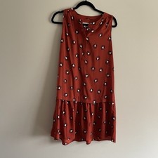 Ann Taylor Loft Women M Rust Brown 1/4 Button Ruffle Hem Drop Waist Shift Dress