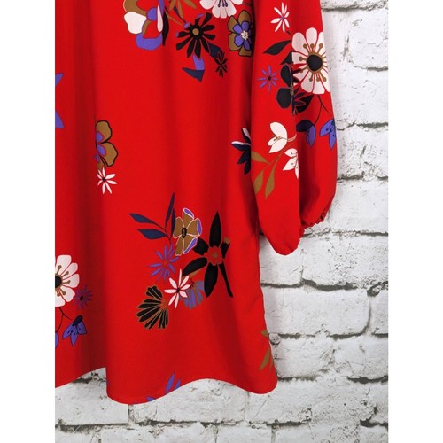MODCLOTH Groovy Retro Red Floral Print Peter Pan Collar A-Line Shift Dress Large - Picture 3 of 7