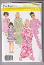 1571 SIMPLICITY - ROBE PAJAMAS & NIGHTGOWN - GIRLS Sz 3/4/5/6
