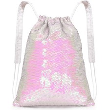 Drawstring Backpack for Girls Mermaid Sequin Drawstring Bag for Dance Cute Be...