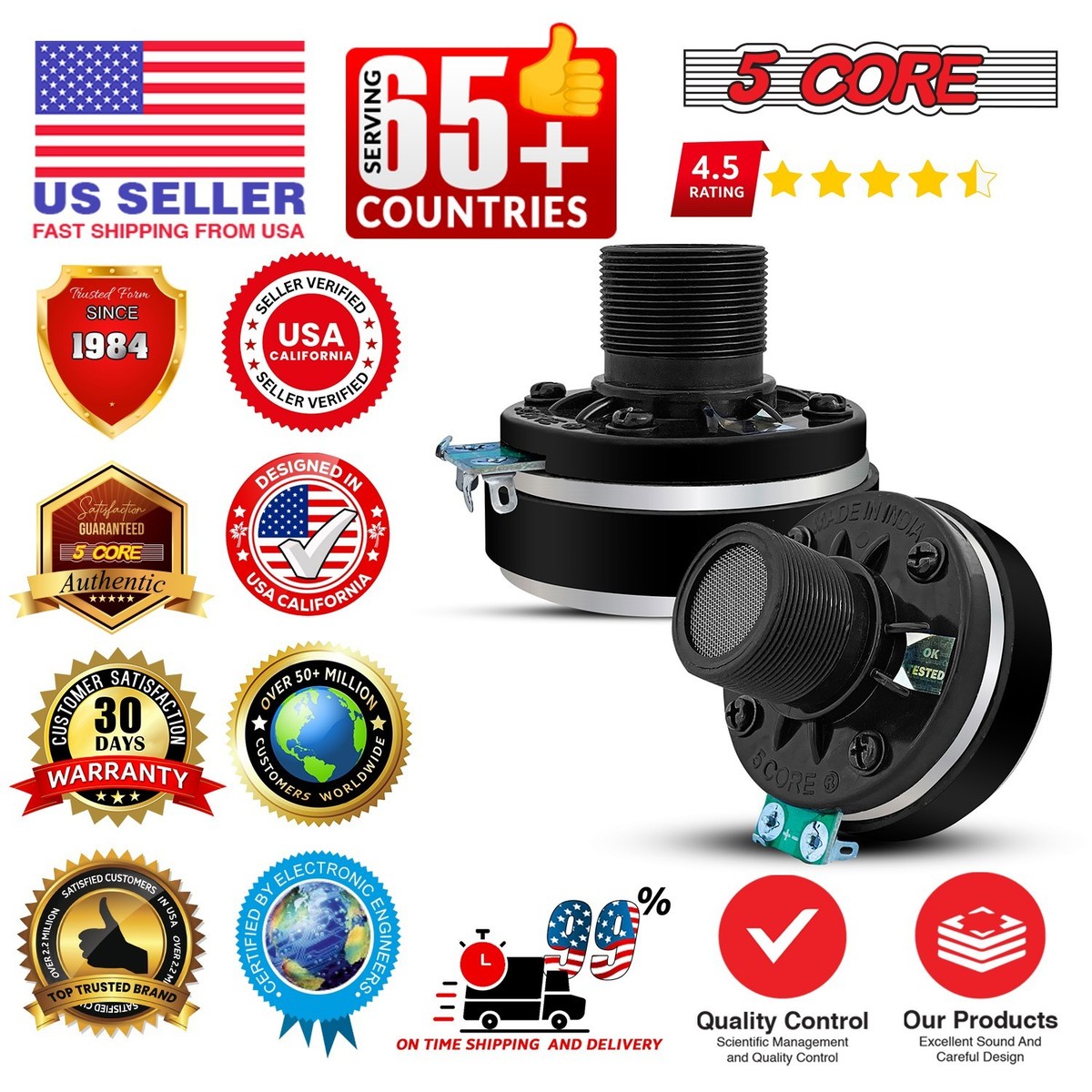 5 Core Compression Driver Horn Speaker 1 Inch Aluminum Tweeter