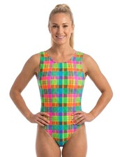GK Elite VTG 90s Neon Plaid Tank Leotard Size AL Adult L Pink Blue Green