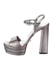 LE SILLA Silver & Metallic Crystal Platform Sandals Size 8 IT 38 Very Good Cond.