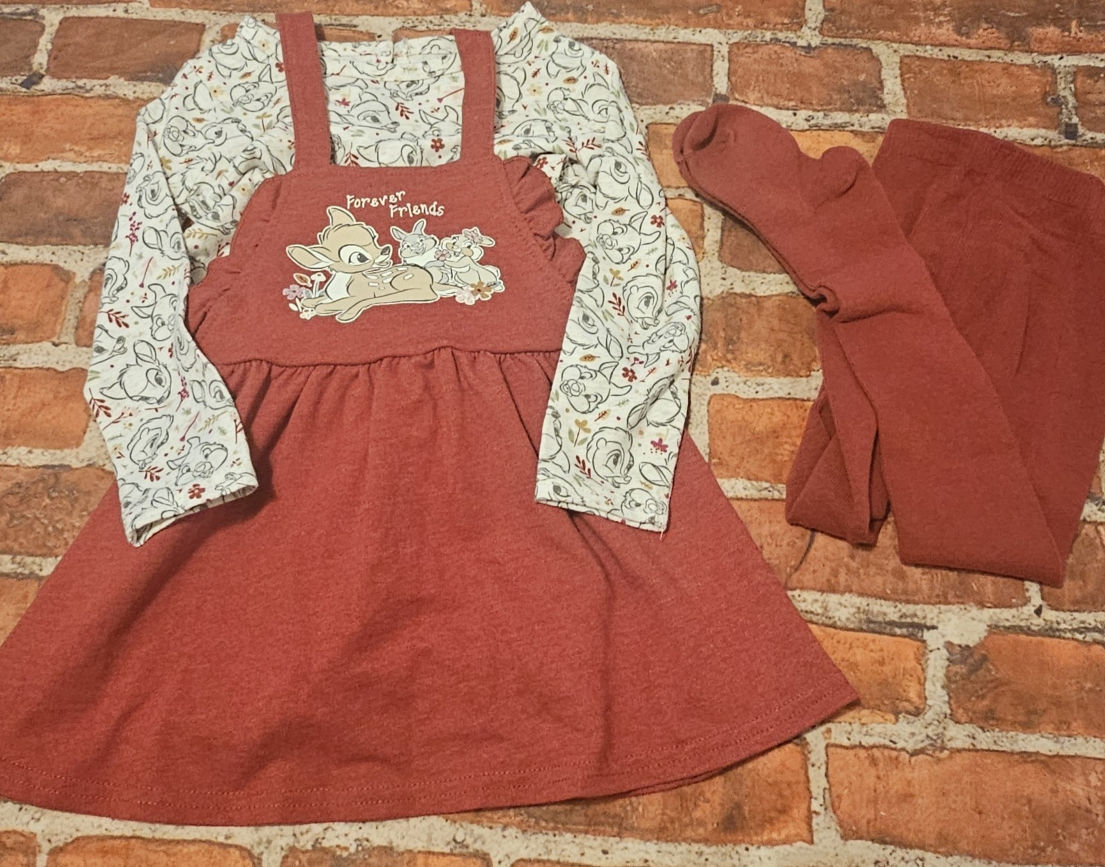 Disney Baby Bambi Thumper Girls 3 Pc Set Nwot Sz 24 Months Shirt Dress Tights